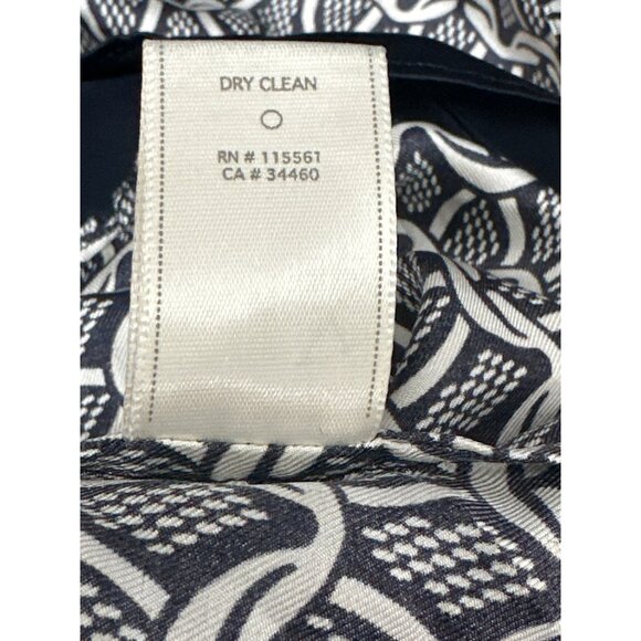 7 For All Mankind Silk Medium Off Shoulder Navy White Geometric Cocktail Dress - Picture 12 of 12